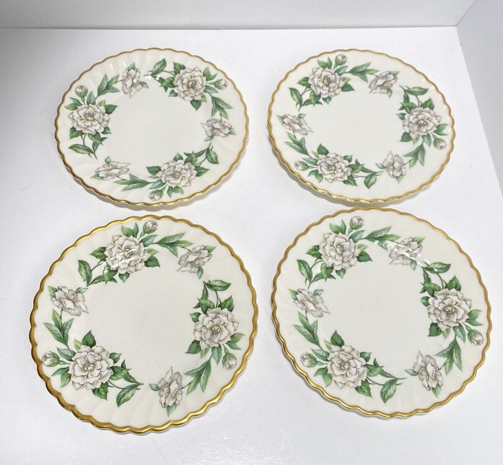 Vntg Syracuse China Gardenia Bread Butter Plate 6-3/8" Set of 4 Gold Trim